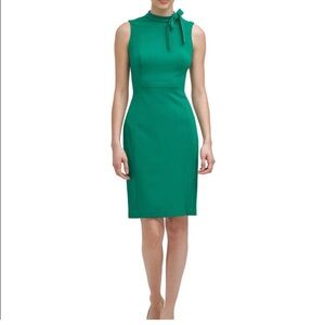 💚 NWT! Green CALVIN KLEIN Tie Neck Sleeveless Dress - Size 6